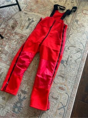 Marmot Kids Red Fleece Bib Overalls with Nylon Panels